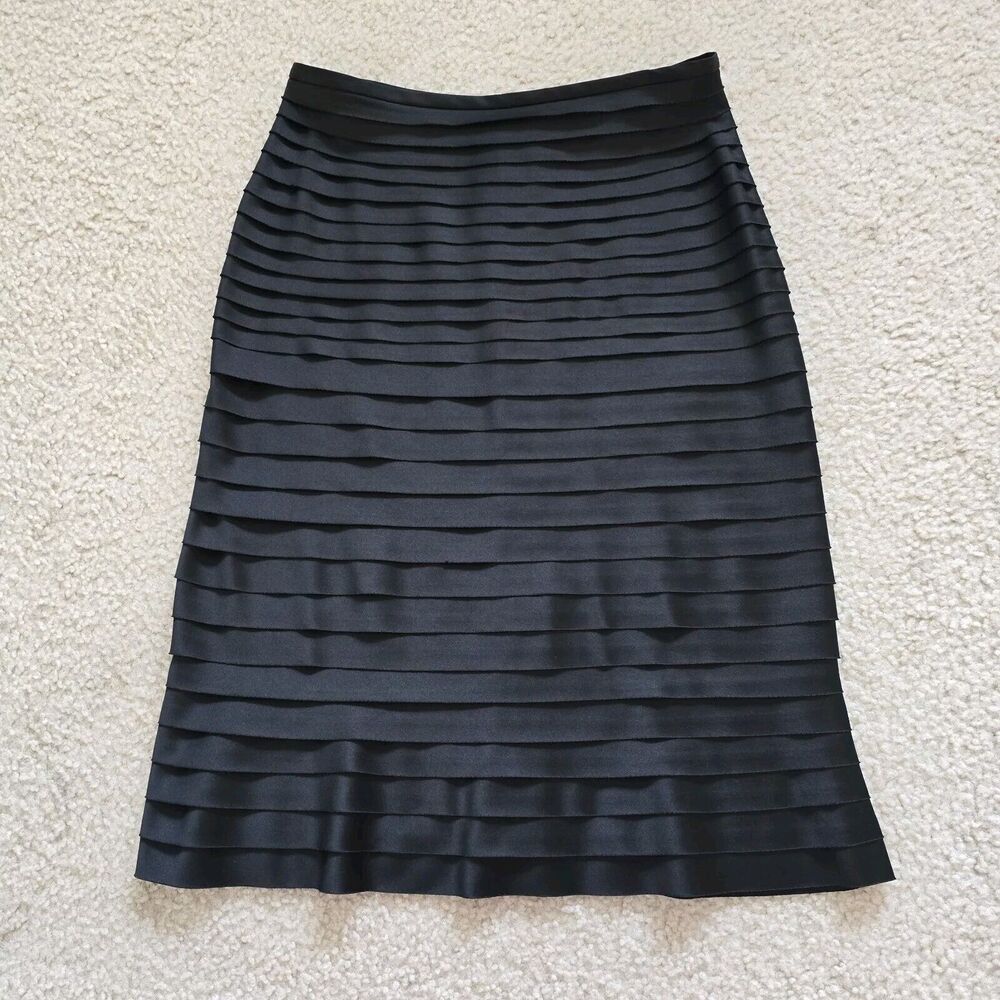 JS Collections Lord and Taylor Black Satin Ruffled Pencil Skirt Size 6